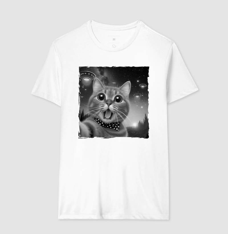 Camiseta Gato Selfie com Ovni 2 Camiseta Gato Selfie com Ovni - Imagem 2