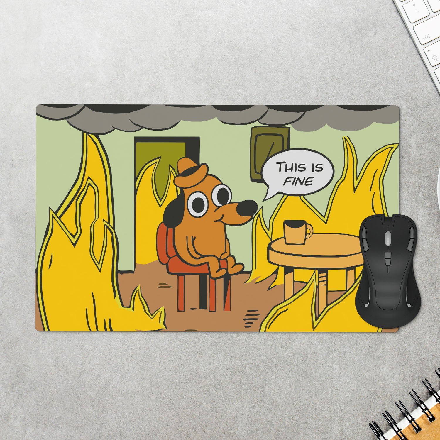 Mouse Pad Geek Meme This is Fine - Tamanho 35 x 25 cm